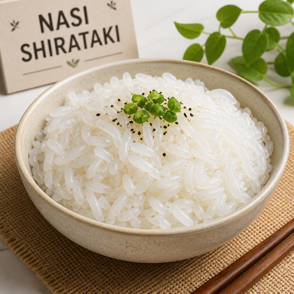 Nasi Shirataki Te Sate dengan pilihan nasi ringan dan pelengkap sederhana